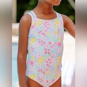 Girls' Floral One-Piece Swimsuit - Pink & Yellow